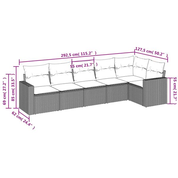 Grote foto vidaxl 6 delige loungeset met kussens poly rattan bruin tuin en terras tuinmeubelen