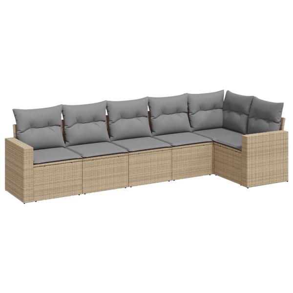 Grote foto vidaxl 6 delige loungeset met kussens poly rattan beige tuin en terras tuinmeubelen