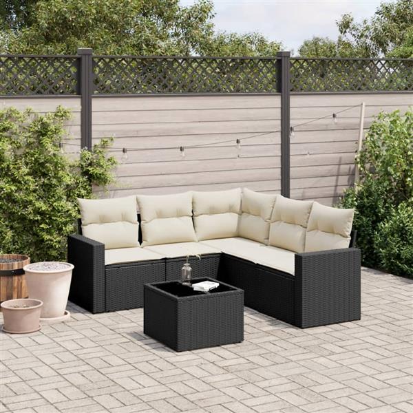 Grote foto vidaxl 6 delige loungeset met kussens poly rattan zwart tuin en terras tuinmeubelen