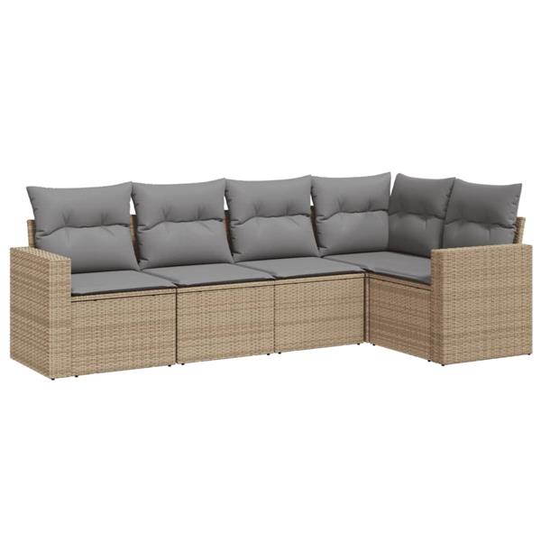 Grote foto vidaxl 5 delige loungeset met kussens poly rattan beige tuin en terras tuinmeubelen