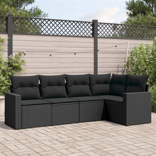 Grote foto vidaxl 5 delige loungeset met kussens poly rattan zwart tuin en terras tuinmeubelen