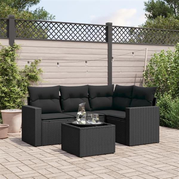 Grote foto vidaxl 5 delige loungeset met kussens poly rattan zwart tuin en terras tuinmeubelen