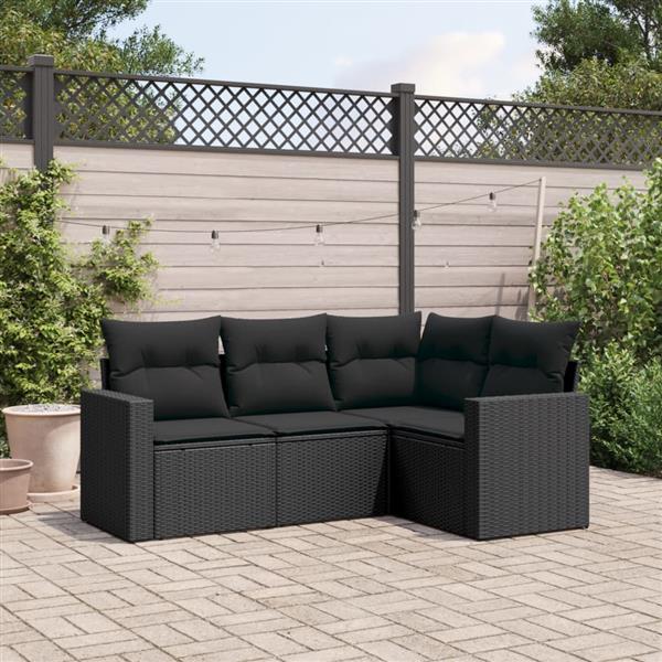 Grote foto vidaxl 4 delige loungeset met kussens poly rattan zwart tuin en terras tuinmeubelen