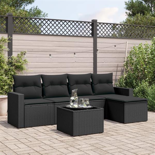 Grote foto vidaxl 6 delige loungeset met kussens poly rattan zwart tuin en terras tuinmeubelen