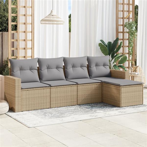 Grote foto vidaxl 5 delige loungeset met kussens poly rattan beige tuin en terras tuinmeubelen