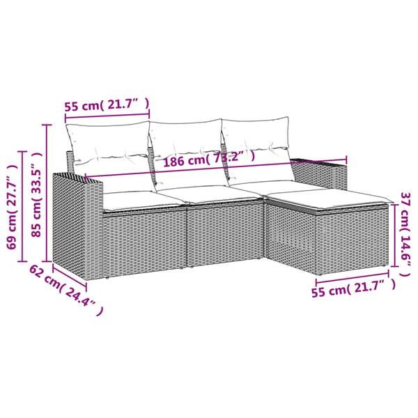 Grote foto vidaxl 4 delige loungeset met kussens poly rattan beige tuin en terras tuinmeubelen