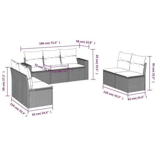 Grote foto vidaxl 7 delige loungeset met kussens poly rattan zwart tuin en terras tuinmeubelen