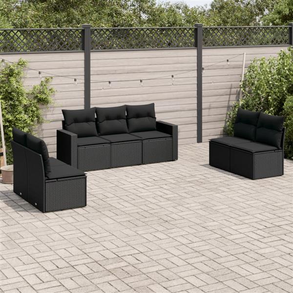 Grote foto vidaxl 7 delige loungeset met kussens poly rattan zwart tuin en terras tuinmeubelen