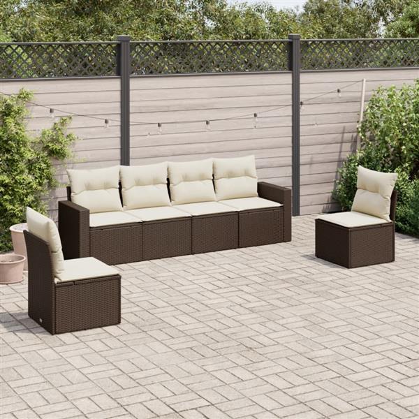 Grote foto vidaxl 6 delige loungeset met kussens poly rattan bruin tuin en terras tuinmeubelen