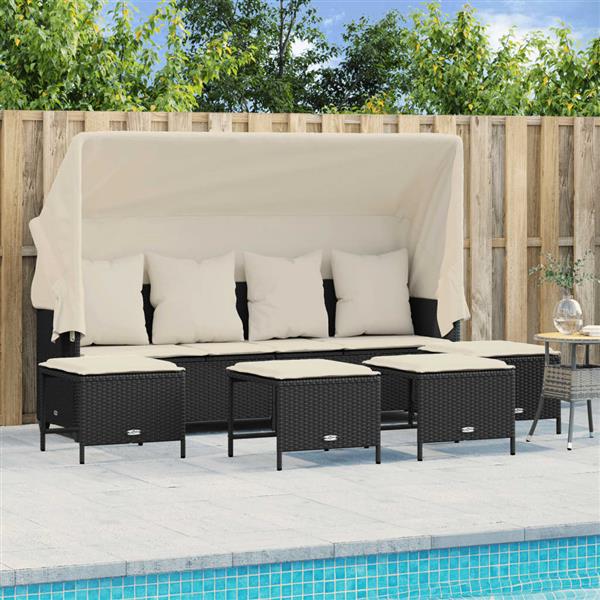 Grote foto vidaxl 5 delige loungeset met kussens poly rattan zwart tuin en terras tuinmeubelen