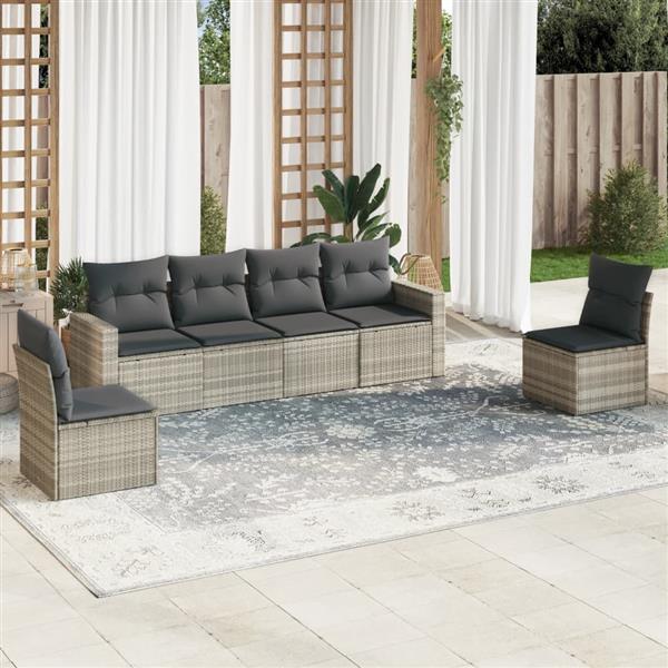 Grote foto vidaxl 6 delige loungeset met kussens poly rattan lichtgrijs tuin en terras tuinmeubelen