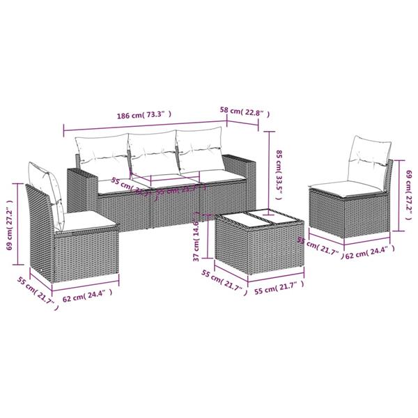 Grote foto vidaxl 6 delige loungeset met kussens poly rattan lichtgrijs tuin en terras tuinmeubelen