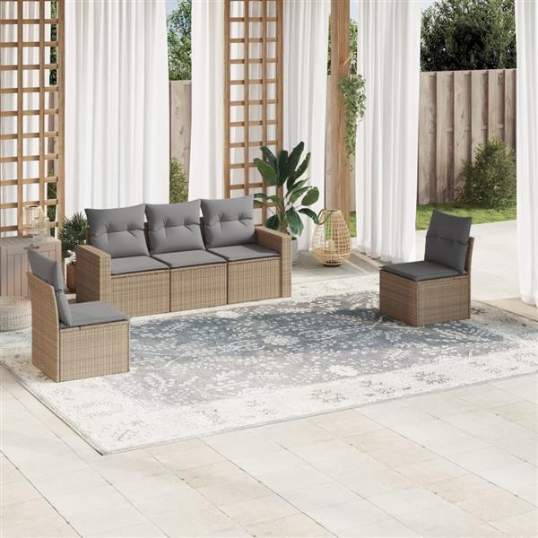 Grote foto vidaxl 5 delige loungeset met kussens poly rattan beige tuin en terras tuinmeubelen