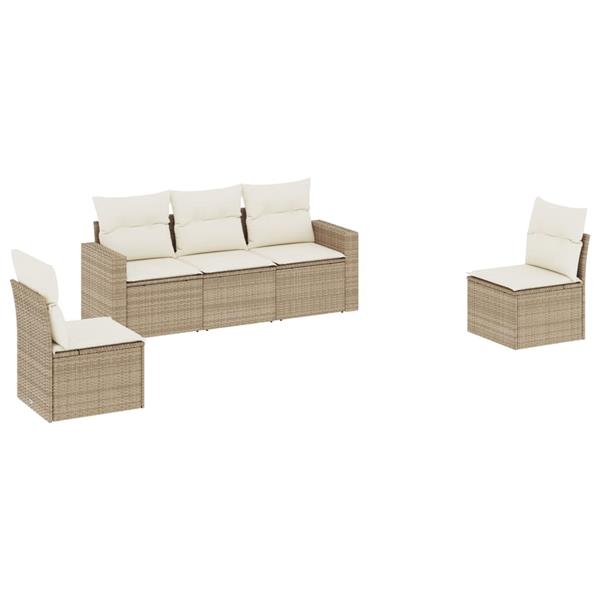 Grote foto vidaxl 5 delige loungeset met kussens poly rattan beige tuin en terras tuinmeubelen