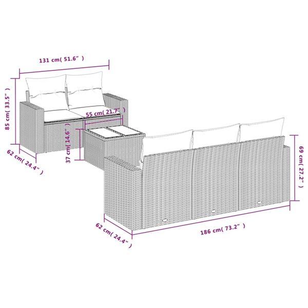 Grote foto vidaxl 6 delige loungeset met kussens poly rattan zwart tuin en terras tuinmeubelen