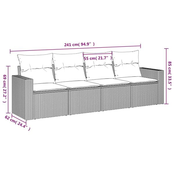 Grote foto vidaxl 4 delige loungeset met kussens poly rattan lichtgrijs tuin en terras tuinmeubelen