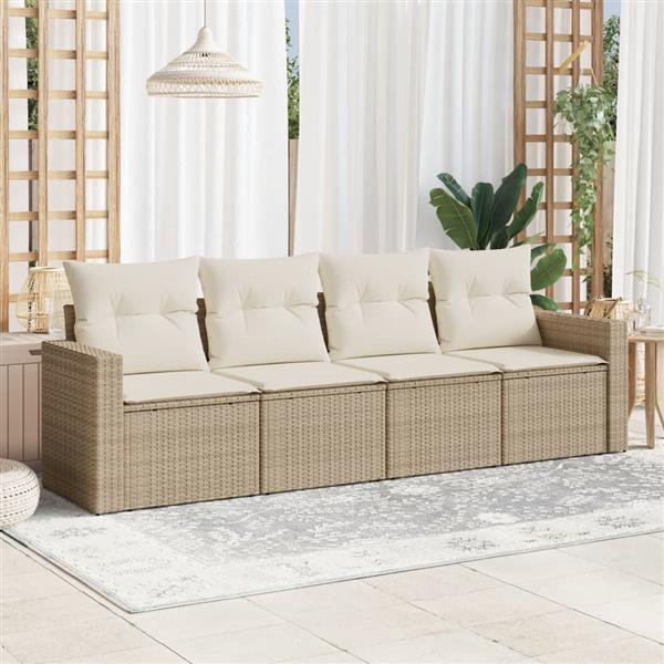 Grote foto vidaxl 4 delige loungeset met kussens poly rattan beige tuin en terras tuinmeubelen