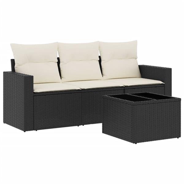 Grote foto vidaxl 4 delige loungeset met kussens poly rattan zwart tuin en terras tuinmeubelen