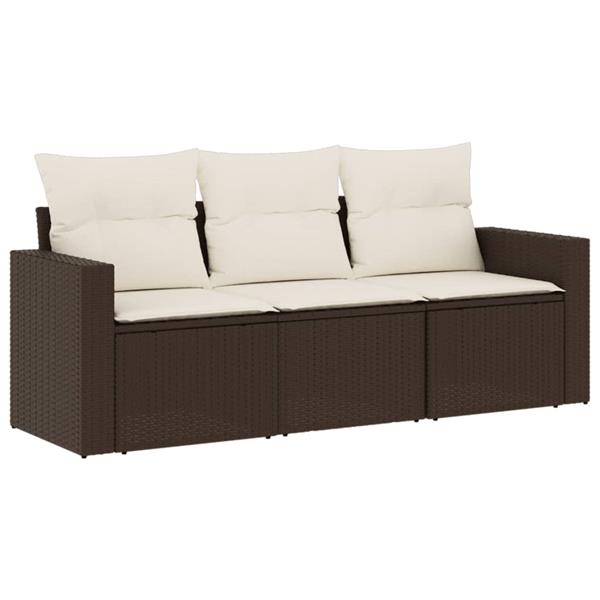 Grote foto vidaxl 3 delige loungeset met kussens poly rattan bruin tuin en terras tuinmeubelen