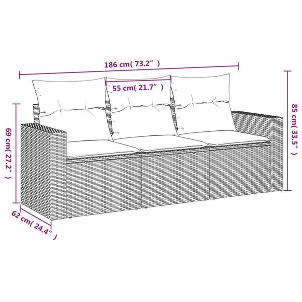 Grote foto vidaxl 3 delige loungeset met kussens poly rattan lichtgrijs tuin en terras tuinmeubelen