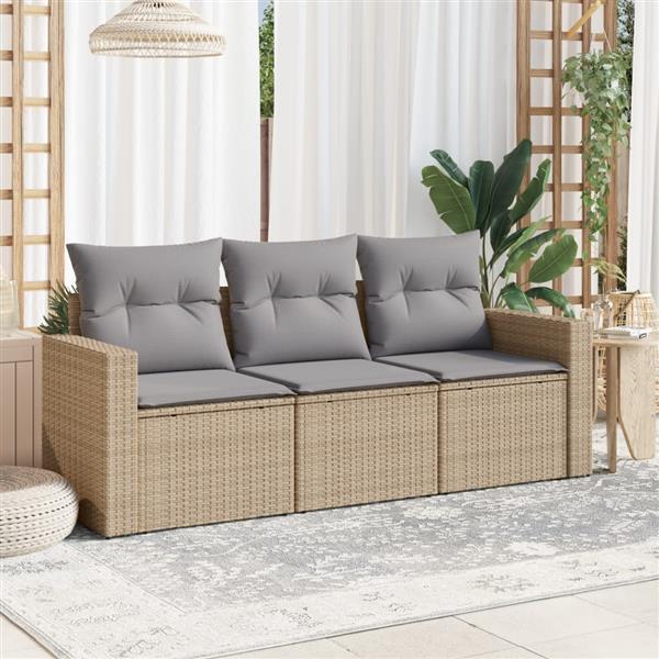 Grote foto vidaxl 3 delige loungeset met kussens poly rattan beige tuin en terras tuinmeubelen