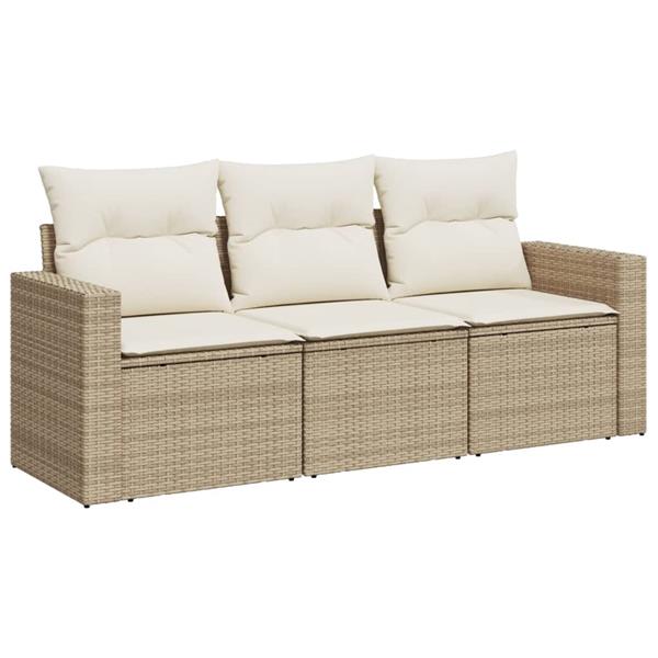 Grote foto vidaxl 3 delige loungeset met kussens poly rattan beige tuin en terras tuinmeubelen