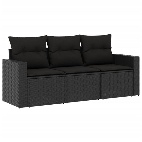 Grote foto vidaxl 3 delige loungeset met kussens poly rattan zwart tuin en terras tuinmeubelen