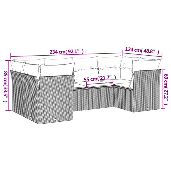 Grote foto vidaxl 6 delige loungeset met kussens poly rattan bruin tuin en terras tuinmeubelen