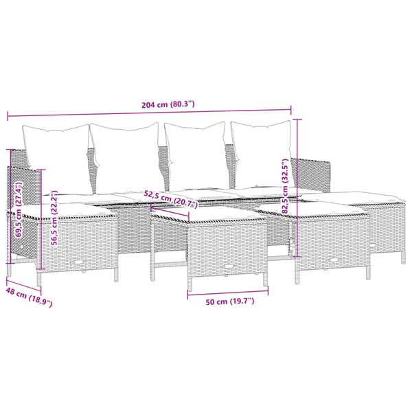 Grote foto vidaxl 5 delige loungeset met kussens poly rattan beige tuin en terras tuinmeubelen