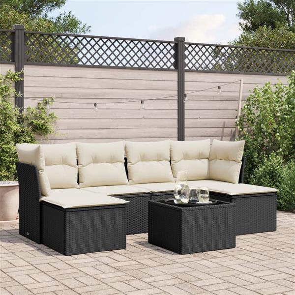 Grote foto vidaxl 7 delige loungeset met kussens poly rattan zwart tuin en terras tuinmeubelen