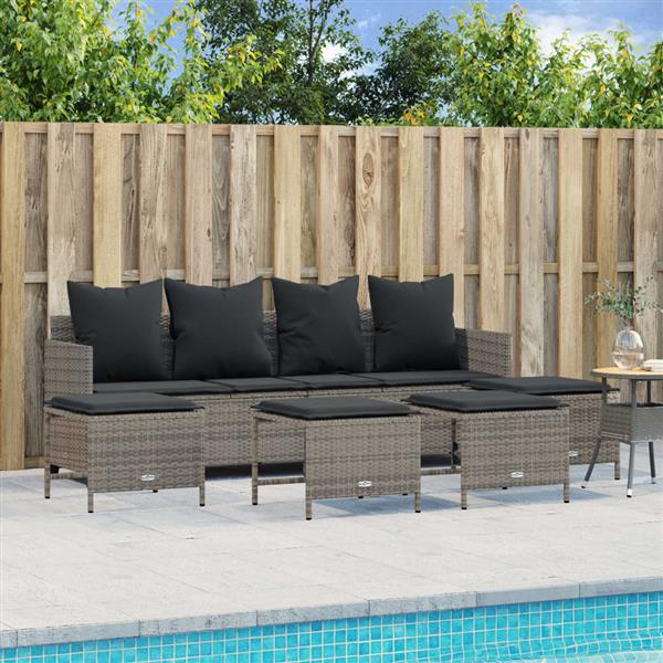 Grote foto vidaxl 5 delige loungeset met kussens poly rattan grijs tuin en terras tuinmeubelen