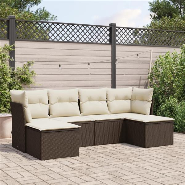 Grote foto vidaxl 6 delige loungeset met kussens poly rattan bruin tuin en terras tuinmeubelen