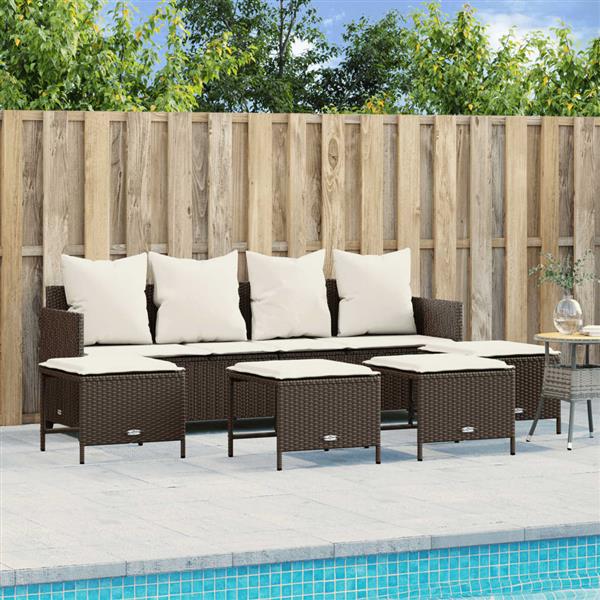 Grote foto vidaxl 5 delige loungeset met kussens poly rattan bruin tuin en terras tuinmeubelen