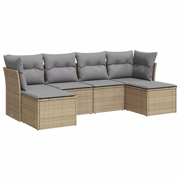 Grote foto vidaxl 6 delige loungeset met kussens poly rattan beige tuin en terras tuinmeubelen