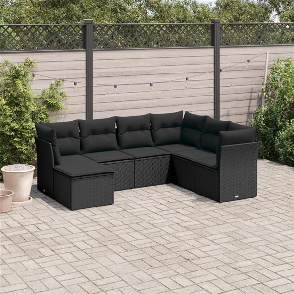 Grote foto vidaxl 7 delige loungeset met kussens poly rattan zwart tuin en terras tuinmeubelen