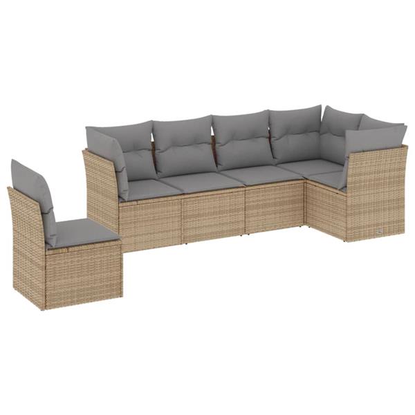 Grote foto vidaxl 6 delige loungeset met kussens poly rattan beige tuin en terras tuinmeubelen