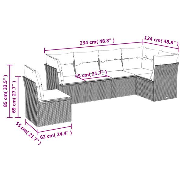 Grote foto vidaxl 6 delige loungeset met kussens poly rattan grijs tuin en terras tuinmeubelen