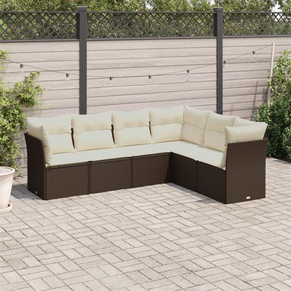 Grote foto vidaxl 6 delige loungeset met kussens poly rattan bruin tuin en terras tuinmeubelen