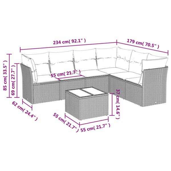 Grote foto vidaxl 7 delige loungeset met kussens poly rattan zwart tuin en terras tuinmeubelen