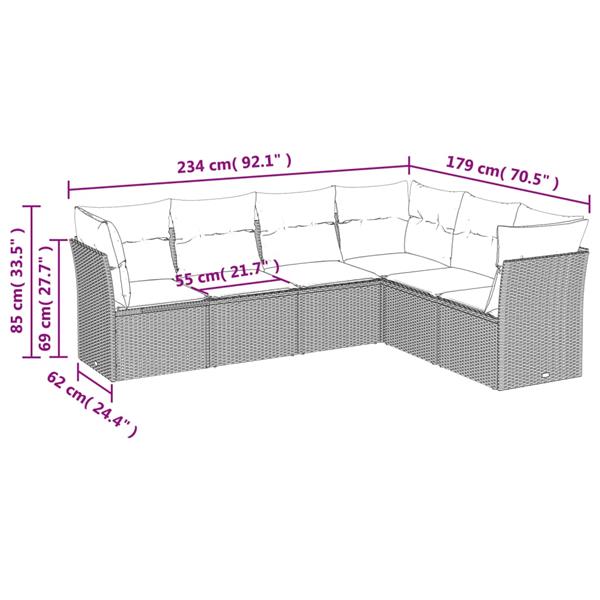 Grote foto vidaxl 6 delige loungeset met kussens poly rattan lichtgrijs tuin en terras tuinmeubelen