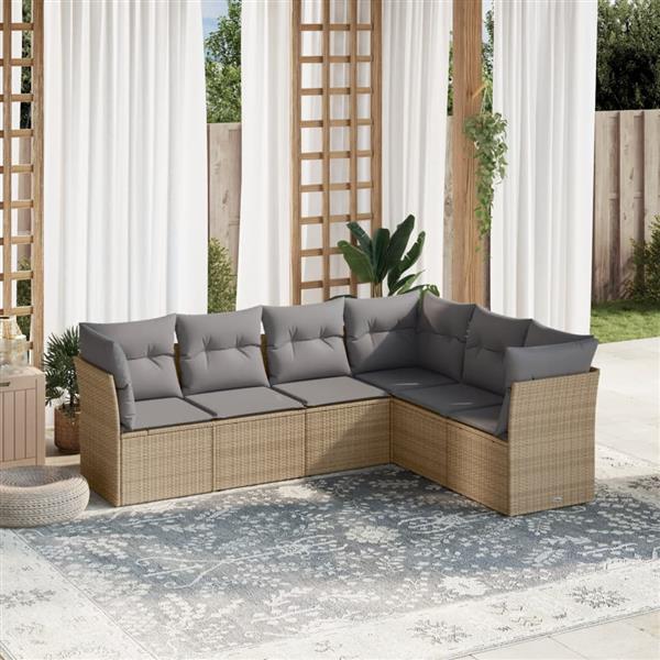 Grote foto vidaxl 6 delige loungeset met kussens poly rattan beige tuin en terras tuinmeubelen