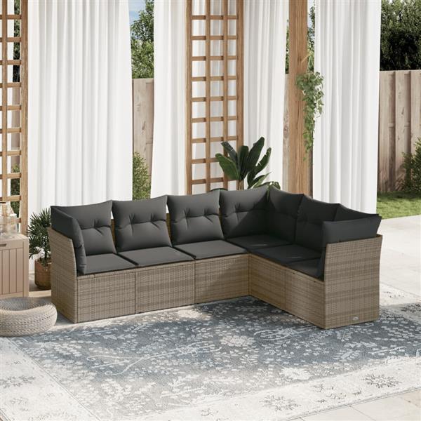 Grote foto vidaxl 6 delige loungeset met kussens poly rattan grijs tuin en terras tuinmeubelen