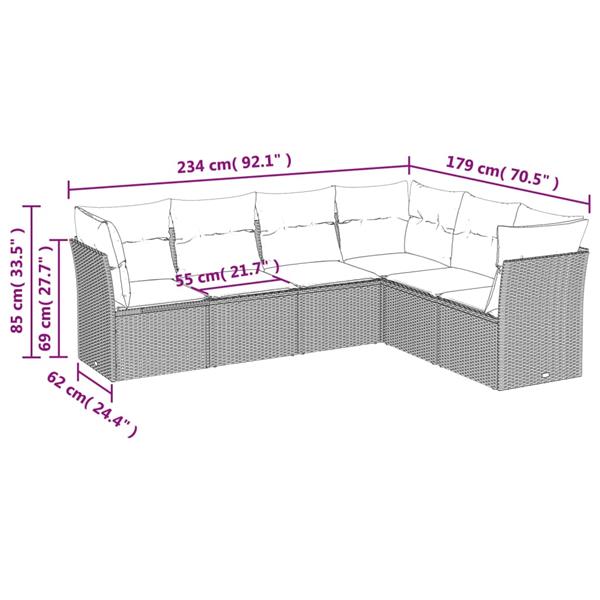 Grote foto vidaxl 6 delige loungeset met kussens poly rattan grijs tuin en terras tuinmeubelen