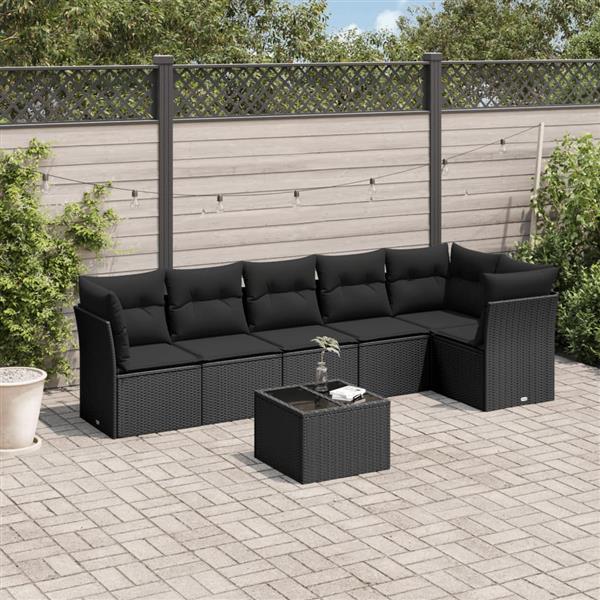 Grote foto vidaxl 7 delige loungeset met kussens poly rattan zwart tuin en terras tuinmeubelen