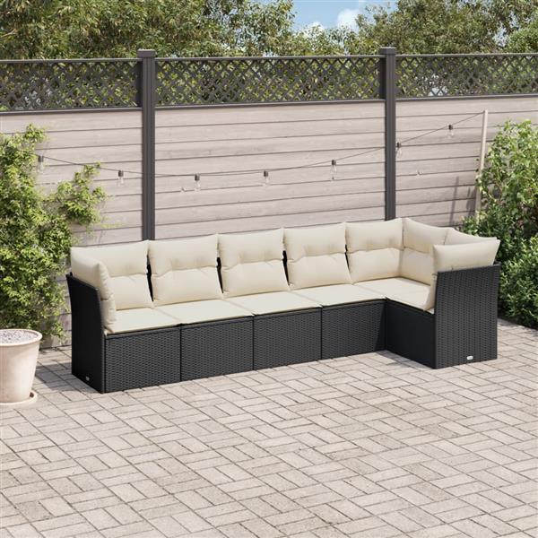 Grote foto vidaxl 6 delige loungeset met kussens poly rattan zwart tuin en terras tuinmeubelen