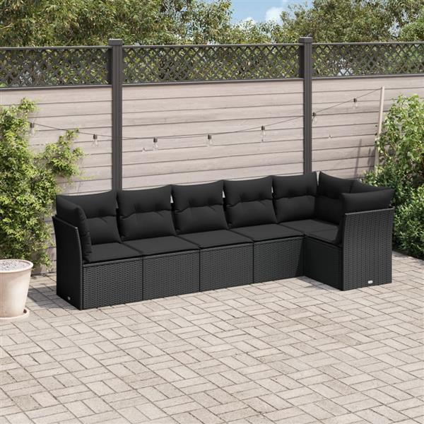 Grote foto vidaxl 6 delige loungeset met kussens poly rattan zwart tuin en terras tuinmeubelen