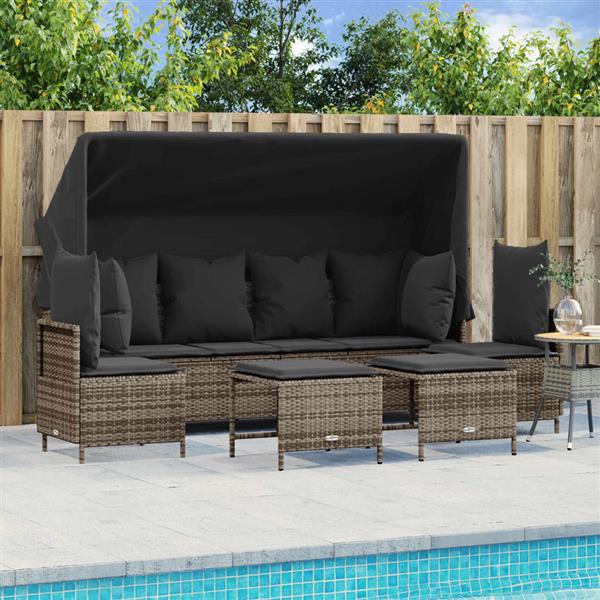 Grote foto vidaxl 5 delige loungeset met kussens poly rattan grijs tuin en terras tuinmeubelen