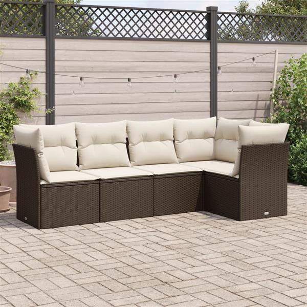 Grote foto vidaxl 5 delige loungeset met kussens poly rattan bruin tuin en terras tuinmeubelen