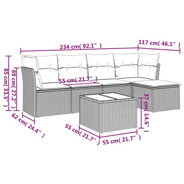 Grote foto vidaxl 6 delige loungeset met kussens poly rattan grijs tuin en terras tuinmeubelen