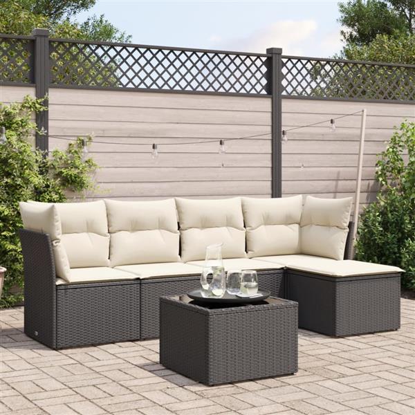 Grote foto vidaxl 6 delige loungeset met kussens poly rattan zwart tuin en terras tuinmeubelen